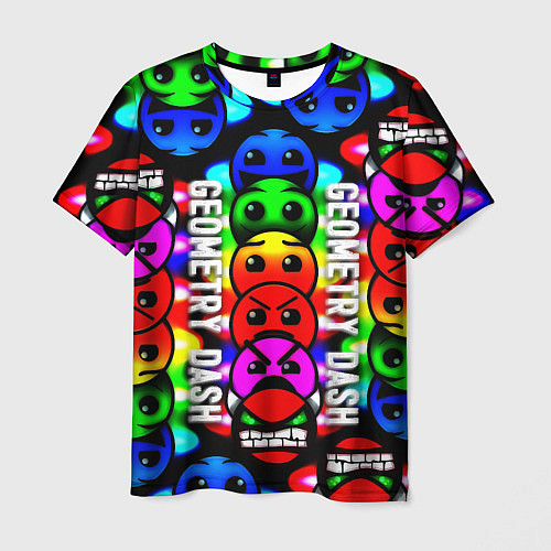 Мужская футболка Geometry dash neon gradient / 3D-принт – фото 1