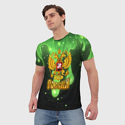 Футболка мужская Герб России - неоновый фон, цвет: 3D-принт — фото 2