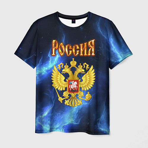 Мужская футболка Герб России - синее пламя / 3D-принт – фото 1