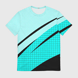 Футболка мужская Абстрактный чёрно-голубой с полосами, цвет: 3D-принт