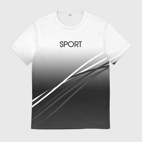 Мужская футболка Sport градиент из белого в серый с полосами / 3D-принт – фото 1