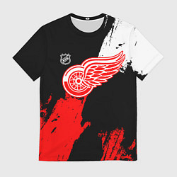 Футболка мужская Детройт Ред Уингз - брызги краска на черном фоне, цвет: 3D-принт