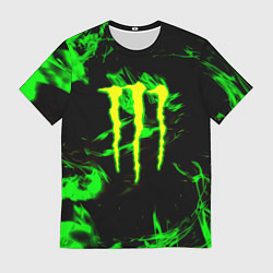 Мужская футболка Monster energy кислотное лого огонь