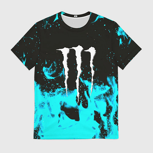 Мужская футболка Monster energy голубой огонь / 3D-принт – фото 1