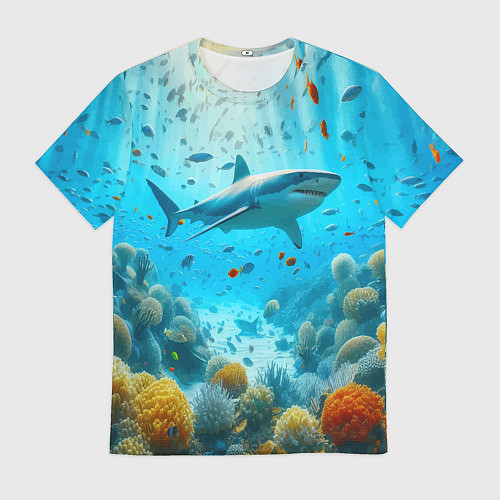 Мужская футболка Белая акула в коралловом рифе / 3D-принт – фото 1