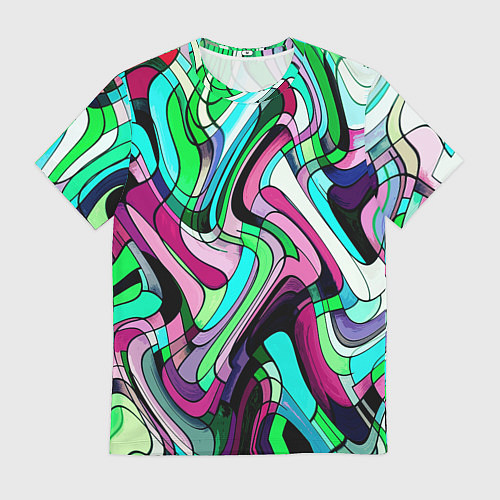 Мужская футболка Зелёно-розовый искажённая абстракция / 3D-принт – фото 1