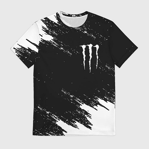 Мужская футболка Monster energy краски штрихи белые / 3D-принт – фото 1