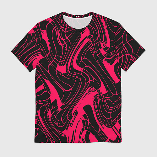 Мужская футболка Чёрно-розовый абстрактные линии / 3D-принт – фото 1