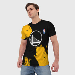 Футболка мужская Голден Стэйт Уорриорз - брызги желтой краски, цвет: 3D-принт — фото 2