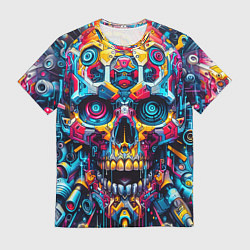 Футболка мужская Кибер череп - нейроарт паттерн, цвет: 3D-принт