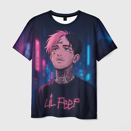 Мужская футболка LiL Peep - Неоновый аниме арт / 3D-принт – фото 1