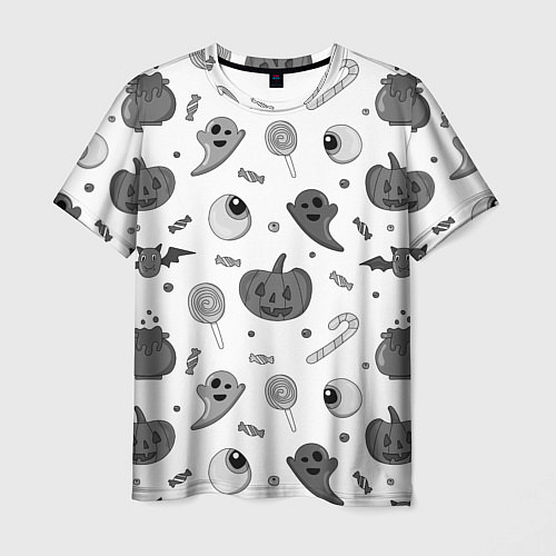 Мужская футболка Halloween grey and white / 3D-принт – фото 1