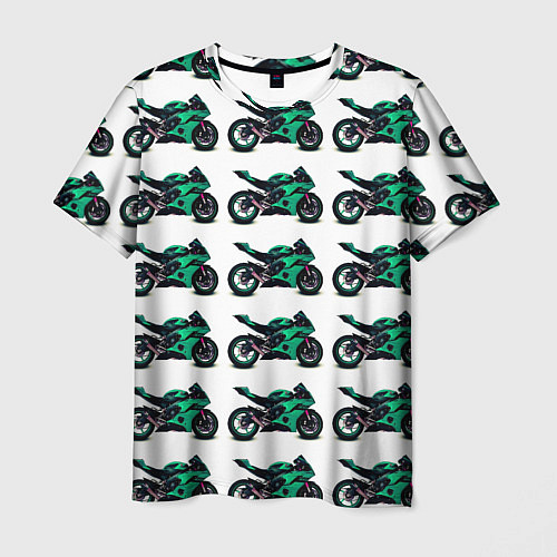 Мужская футболка Motorcycle turquoise / 3D-принт – фото 1