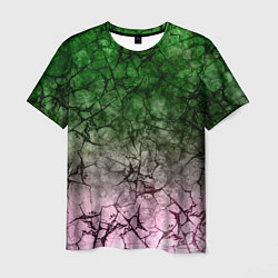 Мужская футболка Абстракция - green pink gradient in black web