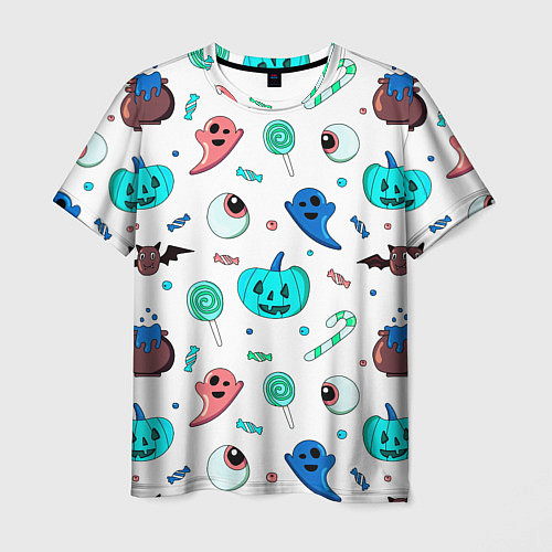 Мужская футболка Halloween light blue pumpkin / 3D-принт – фото 1