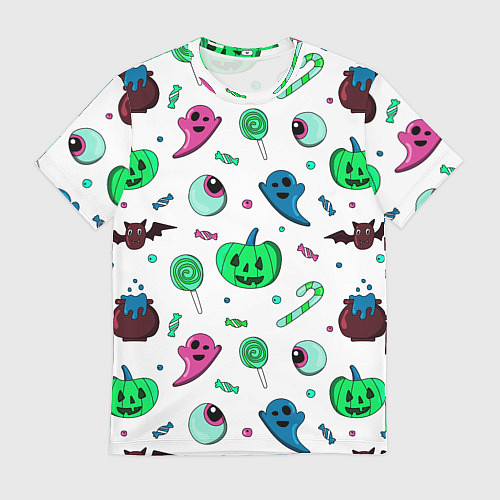Мужская футболка Halloween light green pumpkin - паттерн / 3D-принт – фото 1