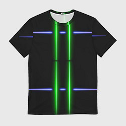 Мужская футболка Neon black light blue green line