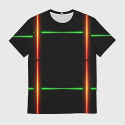 Мужская футболка Color black green orange lines