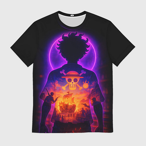 Мужская футболка Ванпис - неоновый Луффи / 3D-принт – фото 1