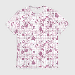 Мужская футболка Мемфис бордовый на белом геометрический клетчатый