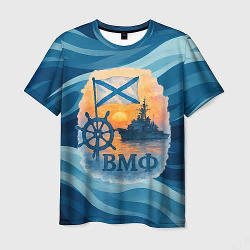 Мужская футболка ВМФ корабль на фоне заката / 3D-принт – фото 1