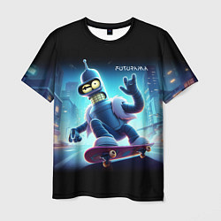 Мужская футболка Bender is a skateboarder in neon street - ai art