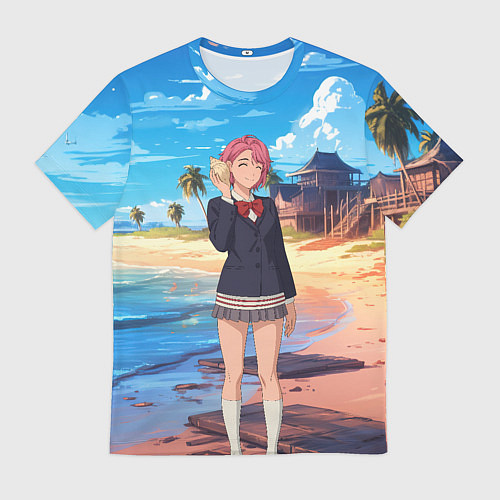 Мужская футболка Дандадан Сиратори Айра с ракушкой в руках / 3D-принт – фото 1