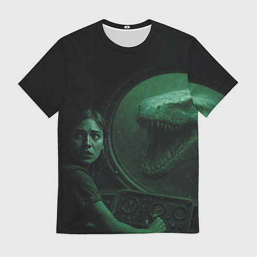 Мужская футболка На батискаф с девушкой нападает Тилозавр ужасы / 3D-принт – фото 1