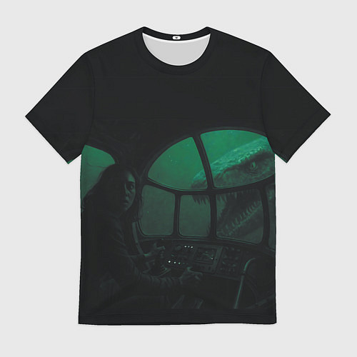 Мужская футболка Нападение Тилозавра на девушку в батискафе ужасы / 3D-принт – фото 1