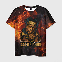 Футболка мужская XXXTentacion на фоне огня, цвет: 3D-принт