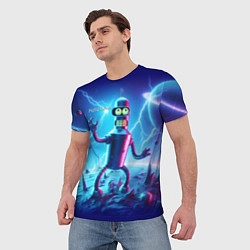 Футболка мужская Bender on neon planet - ai art fantasy, цвет: 3D-принт — фото 2