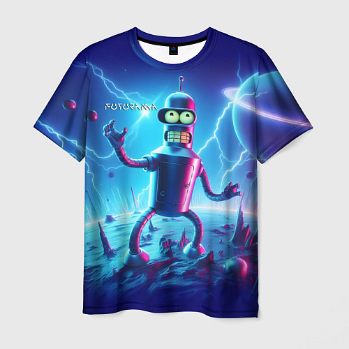 Мужская футболка Bender on neon planet - ai art fantasy / 3D-принт – фото 1