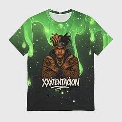 Мужская футболка XXXTentacion на фоне зеленой краски
