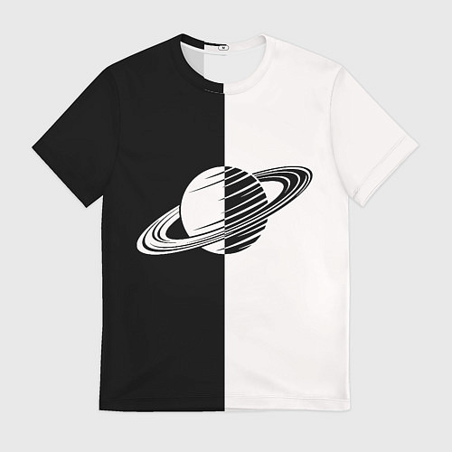 Мужская футболка Сатурн черно-белый / 3D-принт – фото 1