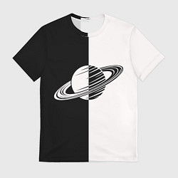 Футболка мужская Сатурн черно-белый, цвет: 3D-принт