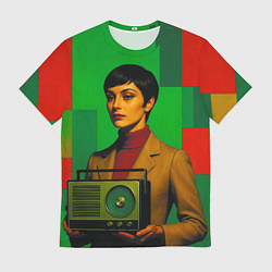 Футболка мужская Девушка с радио ретрофутуризм поп-арт 1970-е, цвет: 3D-принт