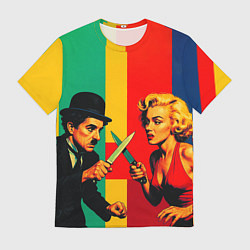 Футболка мужская Чарли Чаплин против Мэрилин Монро поп-арт, цвет: 3D-принт