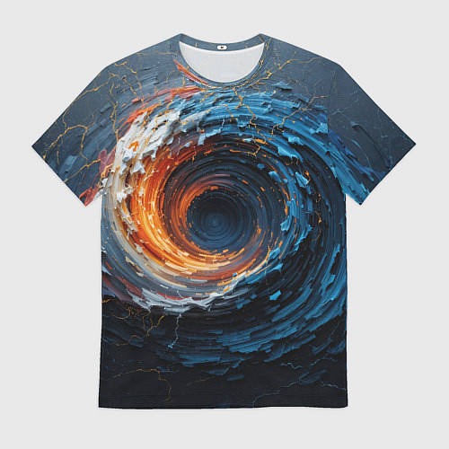 Мужская футболка Краска синяя и оранжевая в форме вихря / 3D-принт – фото 1