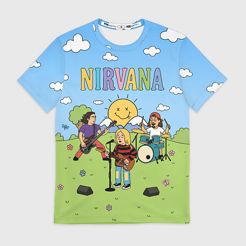 Мужская футболка Nirvana мультяшный стиль на поляне / 3D-принт – фото 1