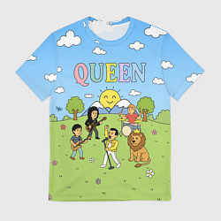 Мужская футболка Queen мультяшный стиль на поляне