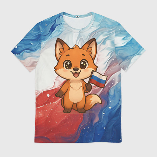 Мужская футболка Лисенок с флагом России / 3D-принт – фото 1