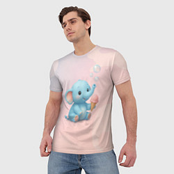 Футболка мужская Маленький слоненок с мороженым пускает пузыри, цвет: 3D-принт — фото 2