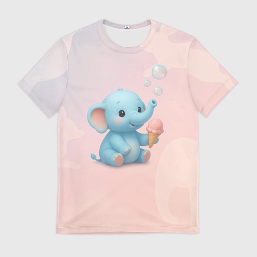 Мужская футболка Маленький слоненок с мороженым пускает пузыри / 3D-принт – фото 1