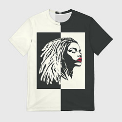 Мужская футболка Девушка с дредами на темно-зеленом