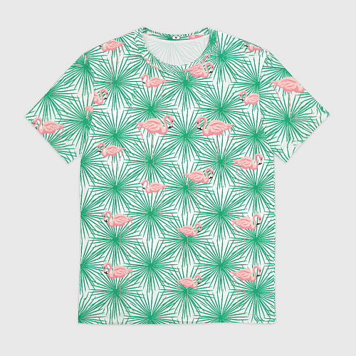 Мужская футболка Фламинго и тропики / 3D-принт – фото 1