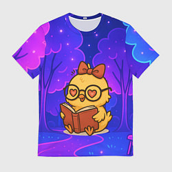 Футболка мужская Цыпленок в очках читает книжку, цвет: 3D-принт