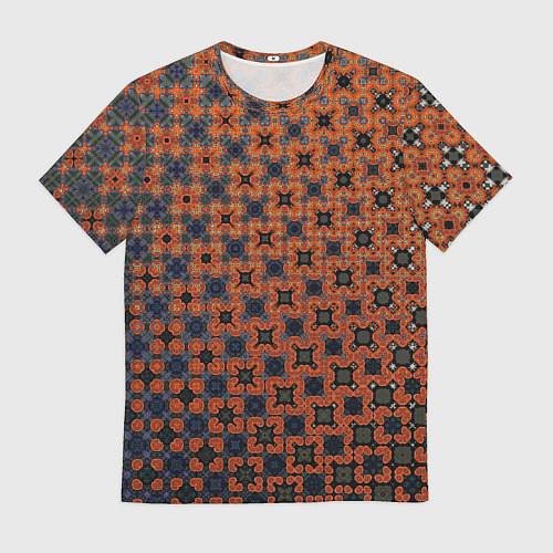 Мужская футболка Узорчатый градиент рыже-синий / 3D-принт – фото 1