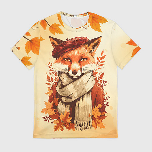 Мужская футболка Осенний лис в шарфе / 3D-принт – фото 1