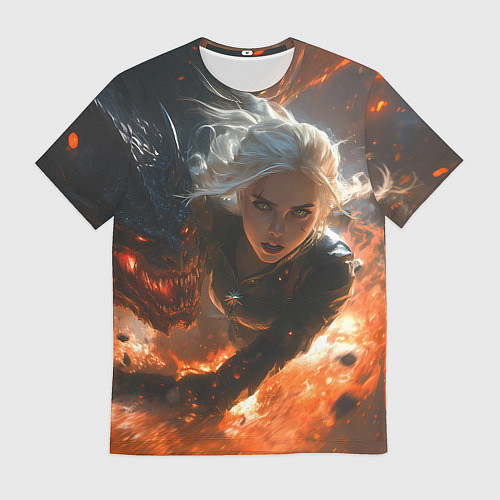 Мужская футболка Цири и дракон в огне / 3D-принт – фото 1