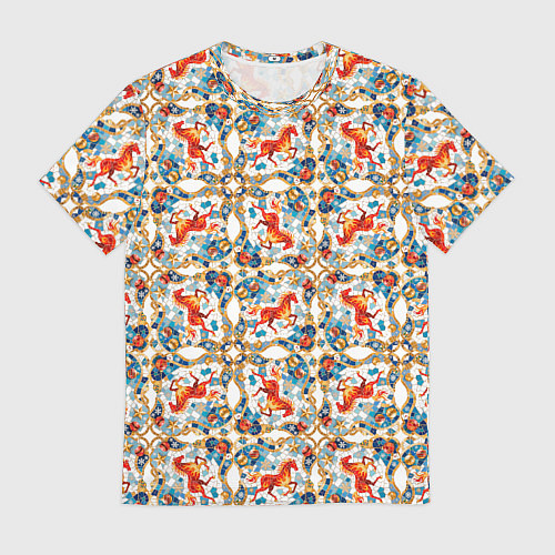 Мужская футболка Орнамент с лошадью - символом Нового 2026 года / 3D-принт – фото 1